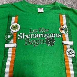 St Patrick’s Day Shenanigans Suspenders Irish Green Tee t-Shirt XL